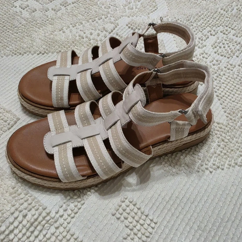 Lucky Brand Emiley Strappy Platform Sandals Rope Size 9M Espadrille Ivory Beige